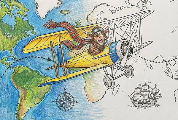 Wally flying a biplane
