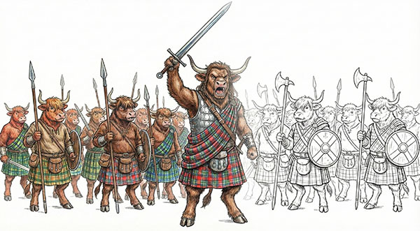Highland cow warriors
